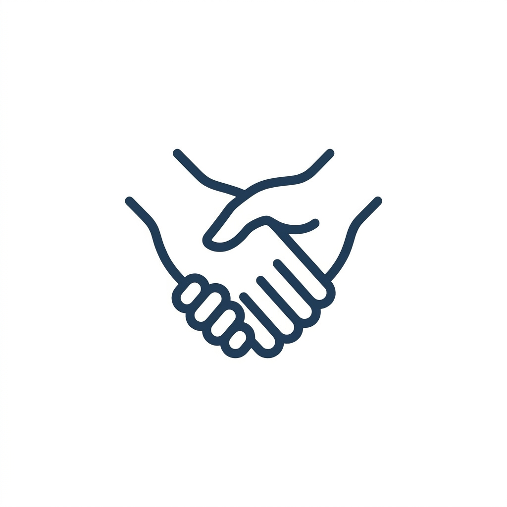 Line drawing of two hands shaking, symbolizing agreement