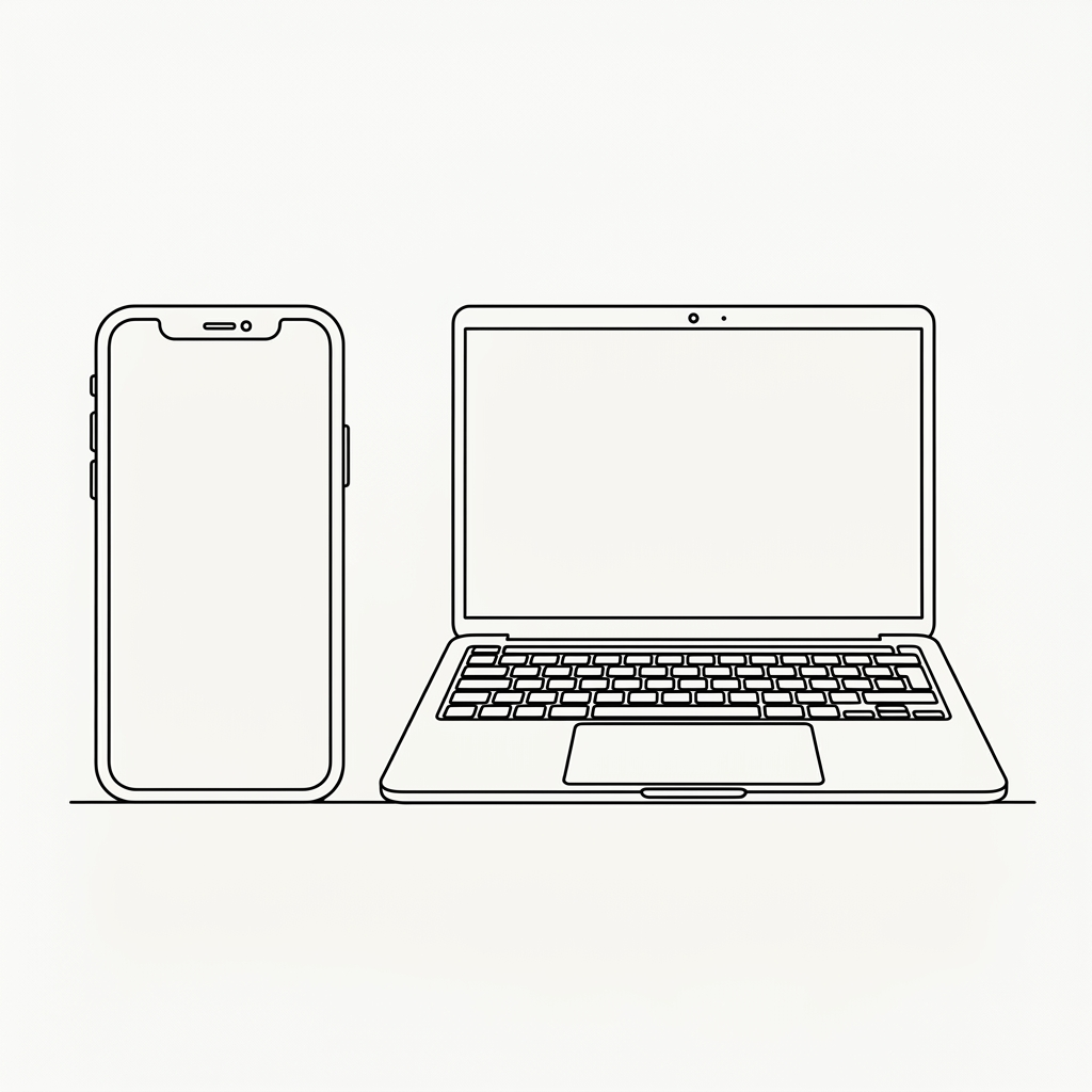 Outline drawing of a smartphone and an open laptop side by side.